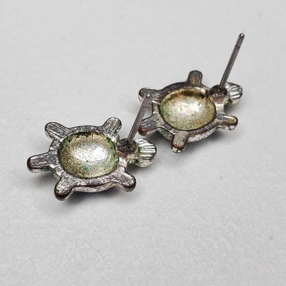 Turtle Earrings Blue Silver Tone Enamel Stud Pierc - Picture 5 of 6